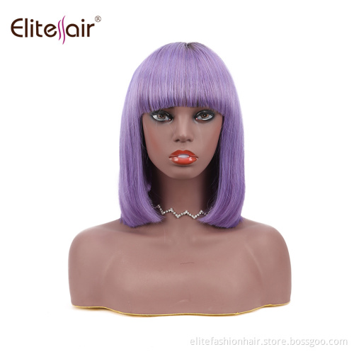 12-16 inch Straight Glueless None Lace Front Machine Made Bob Wigs Short Bob Wigs Human Hair Wigs with Bangs for Black Women